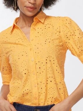 Chico’s Pineapple Print Eyelet Puff Sleeve Summer Shirt Size Chico’s 1 US 8